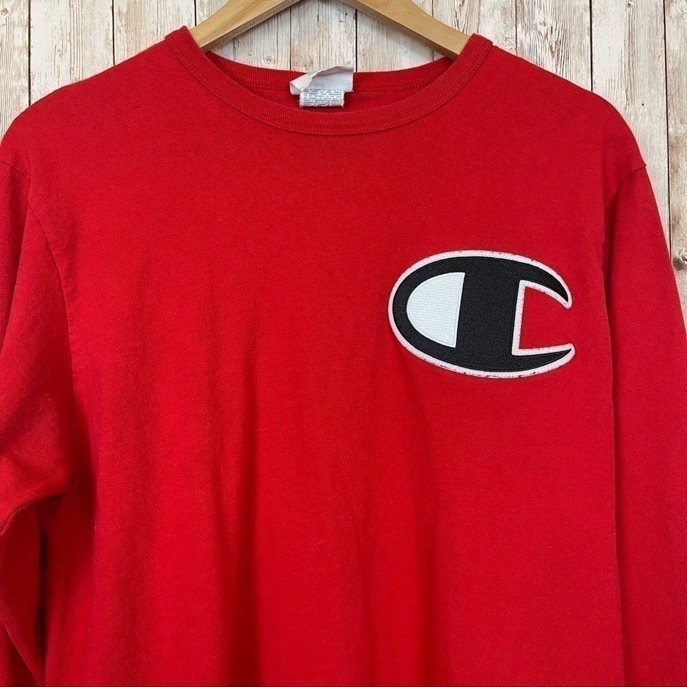 Champion Heritage C Patch Red Long Sleeve Crewneck Top Size Large Men - Picture 3 of 12